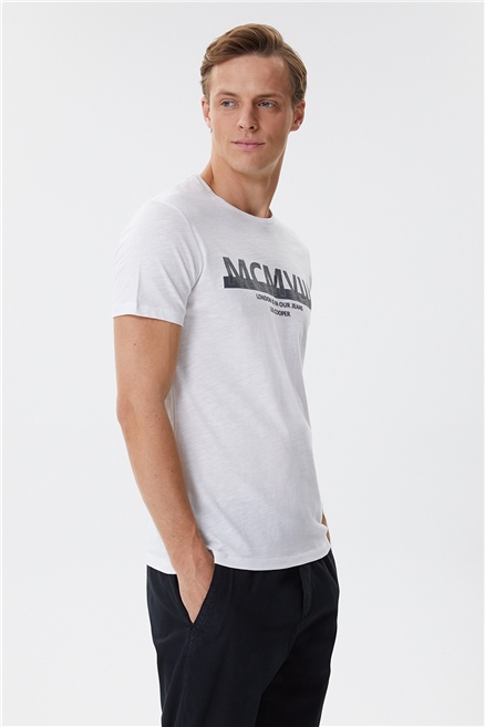 Evans Erkek %100 Pamuk Bisiklet Yaka T-Shirt Beyaz
