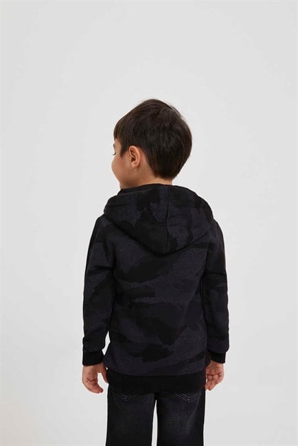 Faxon Erkek Çocuk %100 Pamuk Kapüşonlu Sweatshirt Siyah Kamuflaj