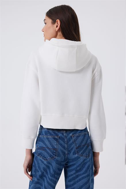 Fiona Kadın %100 Pamuk Kapüşonlu Sweatshirt Beyaz