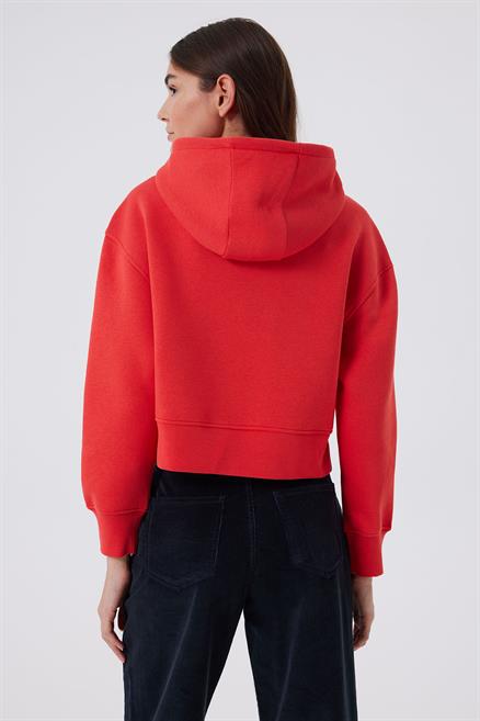 Fiona Kadın %100 Pamuk Kapüşonlu Sweatshirt Kırmızı