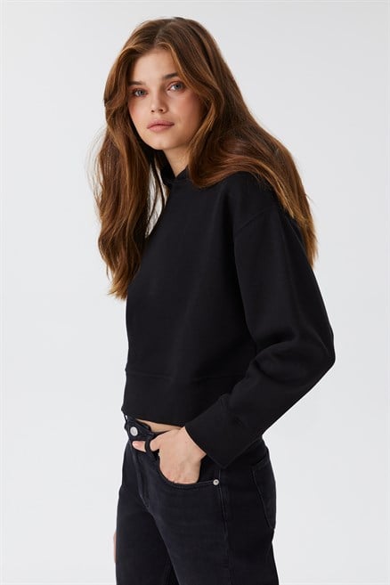 Fiona Kadın %100 Pamuk Kapüşonlu Sweatshirt Siyah