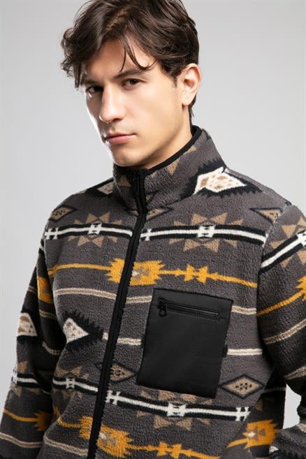Folks Erkek Dik Yaka Fermuarli Sweatshirt Gri