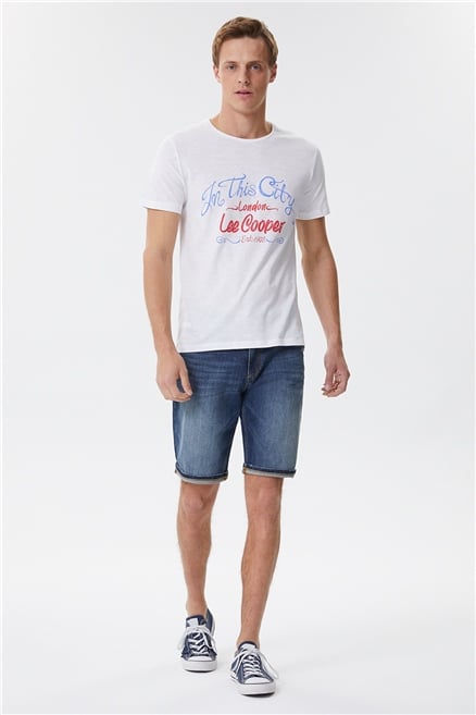 Fox Erkek %100 Pamuk Bisiklet Yaka T-Shirt Beyaz
