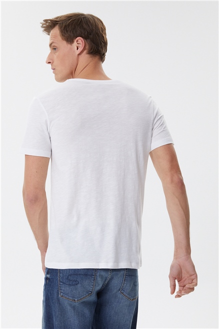 Fox Erkek %100 Pamuk Bisiklet Yaka T-Shirt Beyaz