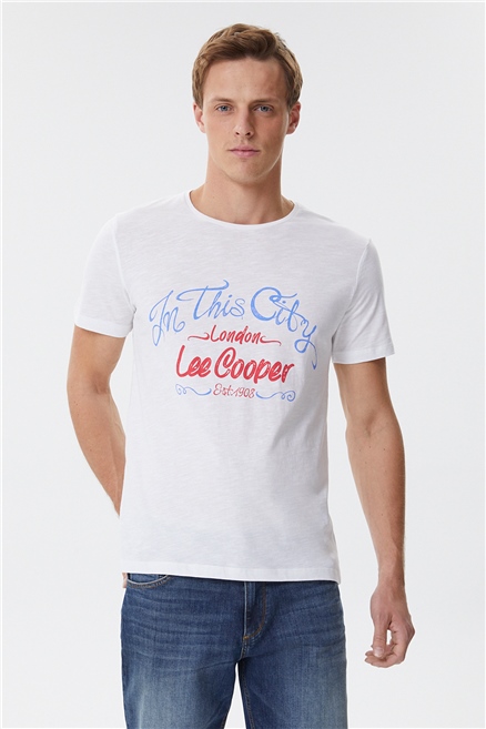 Fox Erkek %100 Pamuk Bisiklet Yaka T-Shirt Beyaz
