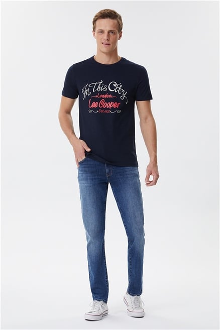 Fox Erkek %100 Pamuk Bisiklet Yaka T-Shirt Lacivert