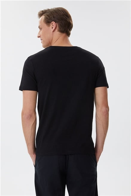 Fox Erkek %100 Pamuk Bisiklet Yaka T-Shirt Siyah
