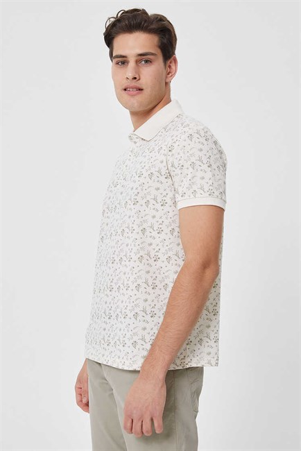 Fresh Erkek %100 Pamuk Polo Yaka T-Shirt Kirik Beyaz