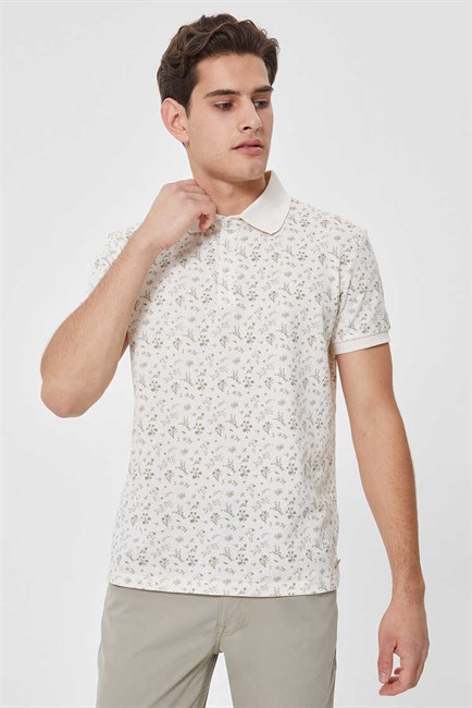 Fresh Erkek %100 Pamuk Polo Yaka T-Shirt Kirik Beyaz