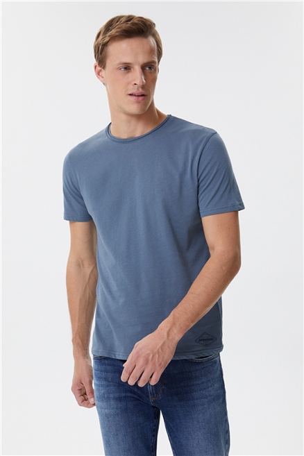Gael Erkek %100 Pamuk Bisiklet Yaka T-Shirt İndigo