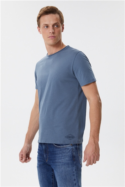 Gael Erkek %100 Pamuk Bisiklet Yaka T-Shirt İndigo