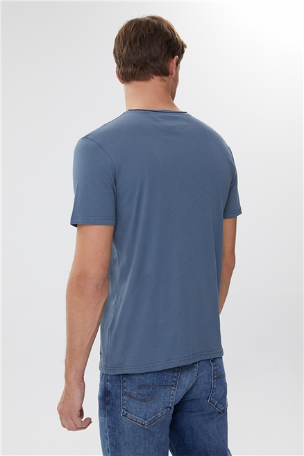 Gael Erkek %100 Pamuk Bisiklet Yaka T-Shirt İndigo
