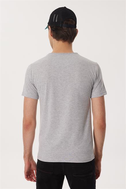 Gael Erkek %100 Pamuk O Yaka T-Shirt Gri Melanj
