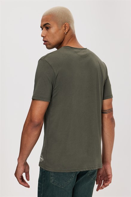 Gael Erkek %100 Pamuk O Yaka T-Shirt Haki