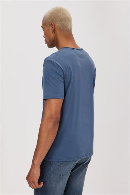 Gael Erkek %100 Pamuk O Yaka T-Shirt İndigo