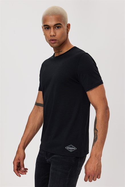Gael Erkek %100 Pamuk O Yaka T-Shirt Siyah
