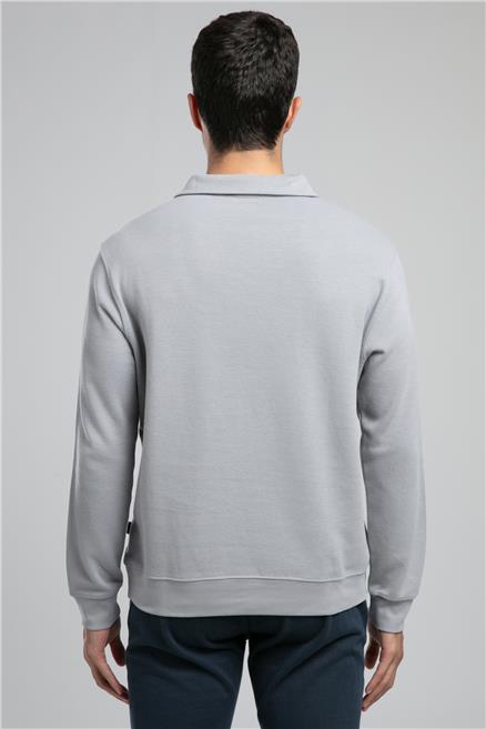 Gale Erkek Polo Yaka Sweatshirt Gri