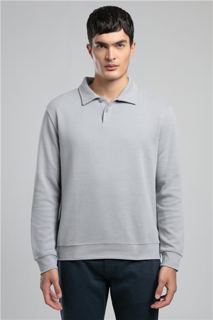 Gale Erkek Polo Yaka Sweatshirt Gri