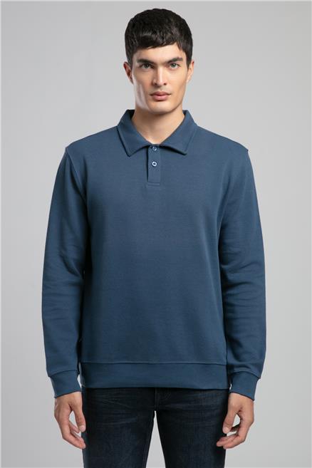 Gale Erkek Polo Yaka Sweatshirt Mavi