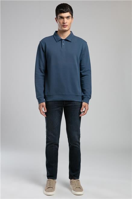 Gale Erkek Polo Yaka Sweatshirt Mavi
