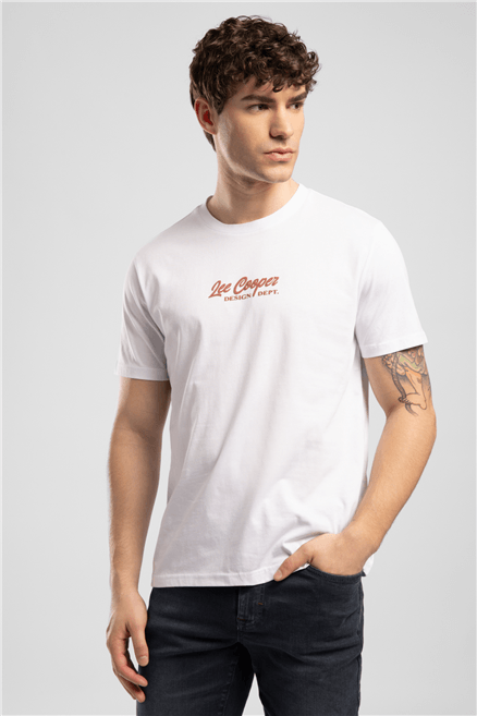 Greco Erkek Regular Fit %100 Pamuk Baskılı Bisiklet Yaka T-Shirt Beyaz