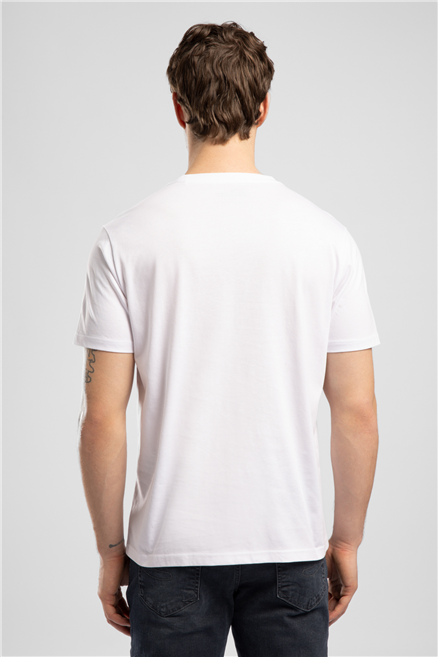 Greco Erkek Regular Fit %100 Pamuk Baskılı Bisiklet Yaka T-Shirt Beyaz