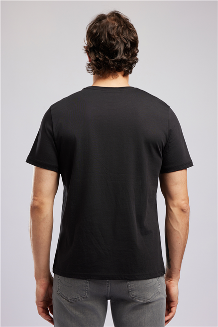 Greco Erkek Regular Fit %100 Pamuk Baskılı Bisiklet Yaka T-Shirt Siyah