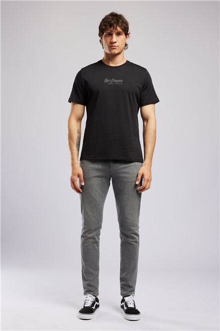 Greco Erkek Regular Fit %100 Pamuk Baskılı Bisiklet Yaka T-Shirt Siyah