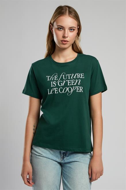Green Kadın %100 Pamuk O Yaka T-Shirt Zümrüt