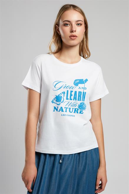 Grow Kadın %100 Pamuk O Yaka T-Shirt Beyaz