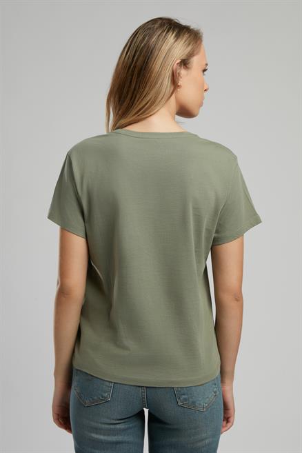 Grow Kadın %100 Pamuk O Yaka T-Shirt Haki