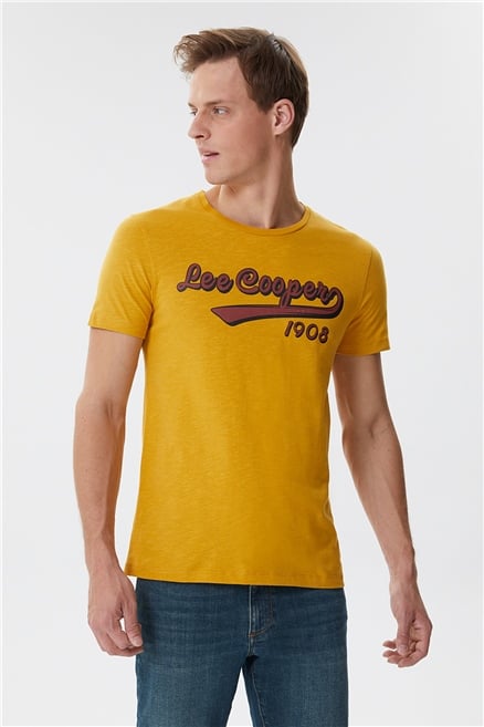 Hardy Erkek %100 Pamuk Bisiklet Yaka T-Shirt Hardal