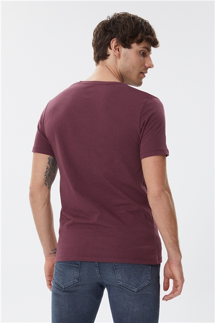 Hardy Erkek %100 Pamuk Bisiklet Yaka T-Shirt Mürdüm