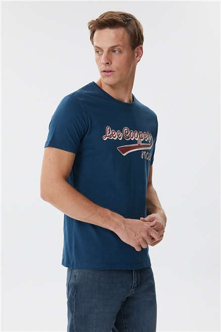 Hardy Erkek %100 Pamuk Bisiklet Yaka T-Shirt Açık Lacivert