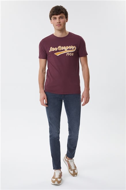 Hardy Erkek %100 Pamuk Bisiklet Yaka T-Shirt Mürdüm