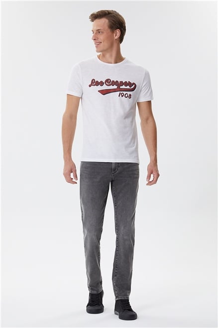 Hardy Erkek %100 Pamuk Bisiklet Yaka T-Shirt Beyaz