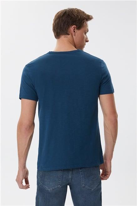 Hardy Erkek %100 Pamuk Bisiklet Yaka T-Shirt Açık Lacivert