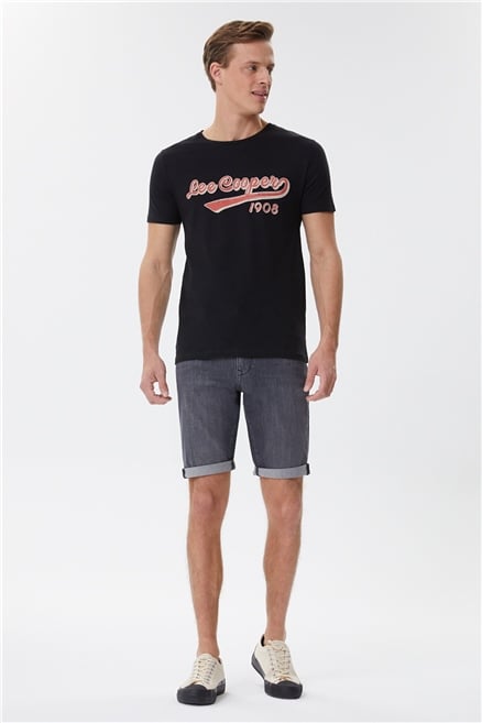 Hardy Erkek %100 Pamuk Bisiklet Yaka T-Shirt Siyah