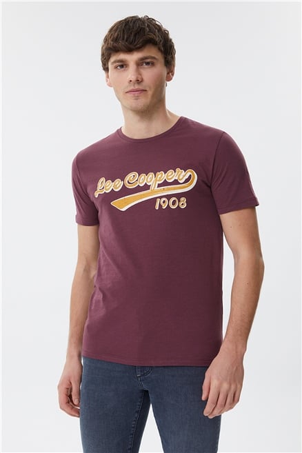 Hardy Erkek %100 Pamuk Bisiklet Yaka T-Shirt Mürdüm