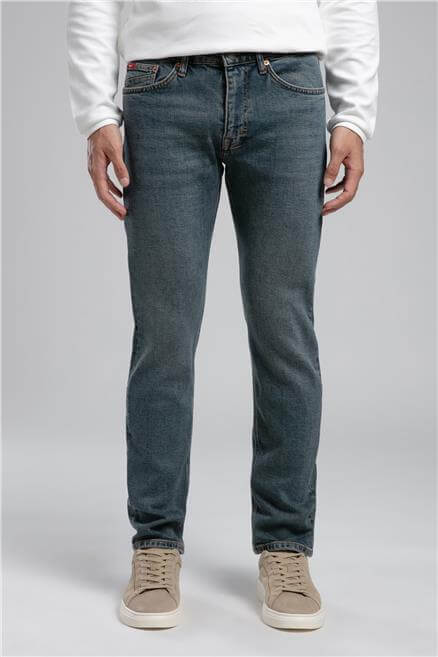 Harry Erkek Straıght Normal Kesim Normal Bel Düz Paça Jean Pantolon Mavi