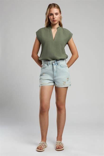 Holly 2 Kadın %100 Pamuk Jean Şort Denim