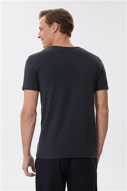 Holmes Erkek %100 Pamuk Bisiklet Yaka T-Shirt Antrasit