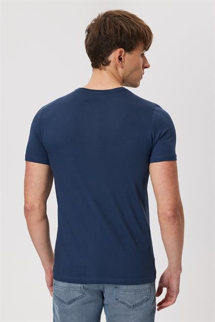 Huge Erkek %100 Pamuk O Yaka T-Shirt Koyu İndigo