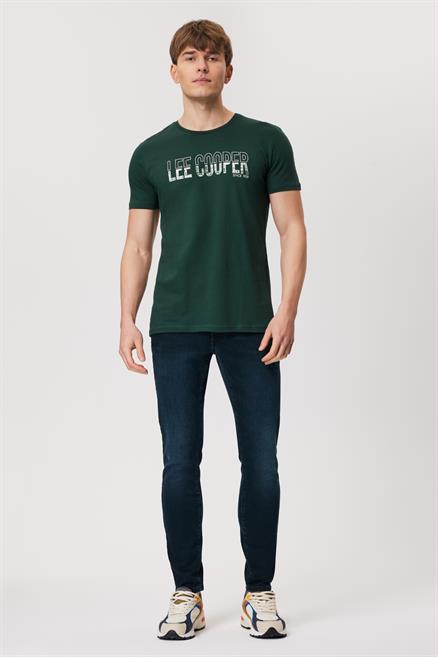 Huge Erkek %100 Pamuk O Yaka T-Shirt Koyu Yeşil