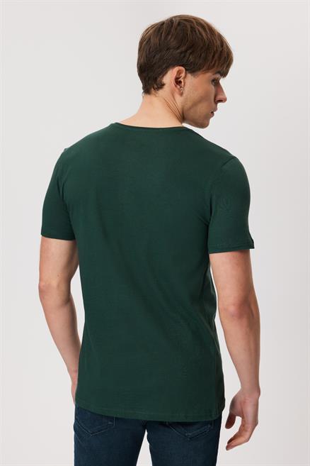 Huge Erkek %100 Pamuk O Yaka T-Shirt Koyu Yeşil