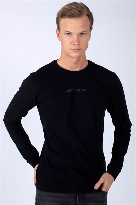 Hugh Erkek %100 Pamuk Uzun Kol T-Shirt Siyah 