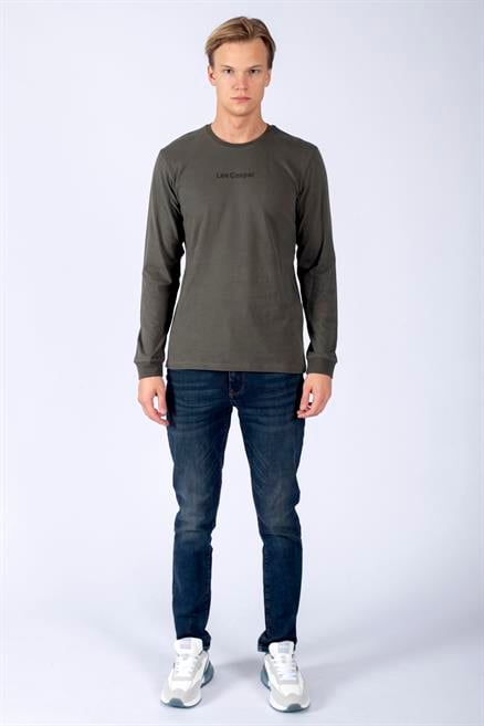 Hugh Erkek %100 Pamuk Uzun Kol T-Shirt Haki 