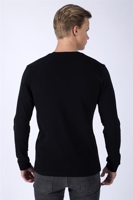 Hugh Erkek %100 Pamuk Uzun Kol T-Shirt Siyah 