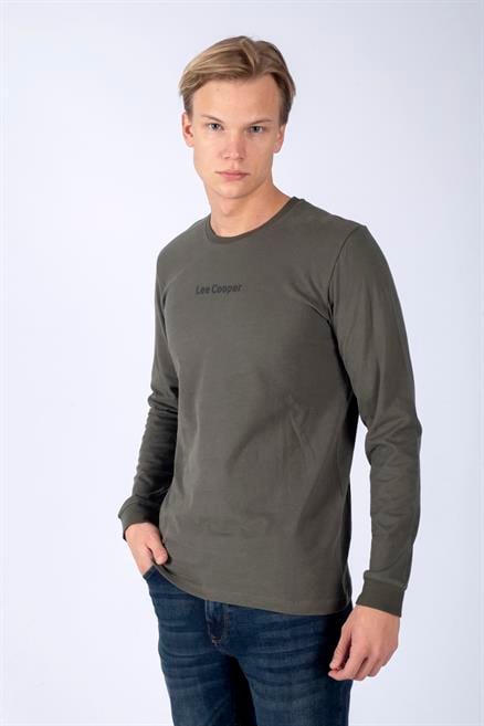 Hugh Erkek %100 Pamuk Uzun Kol T-Shirt Haki 