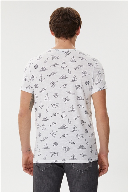 Hughes Erkek %100 Pamuk Bisiklet Yaka T-Shirt Beyaz
